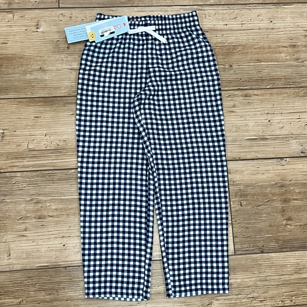 Kids Navy and White Gingham Pull-On Pants